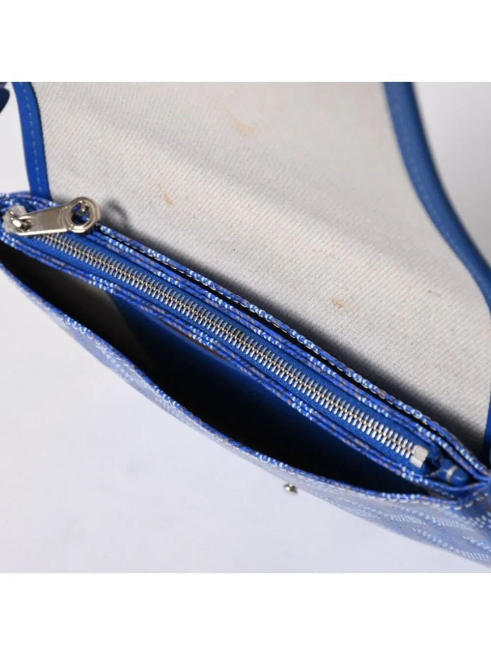 Goyard Plumet Pouch Wallet Shoulder Bag Blue Silver